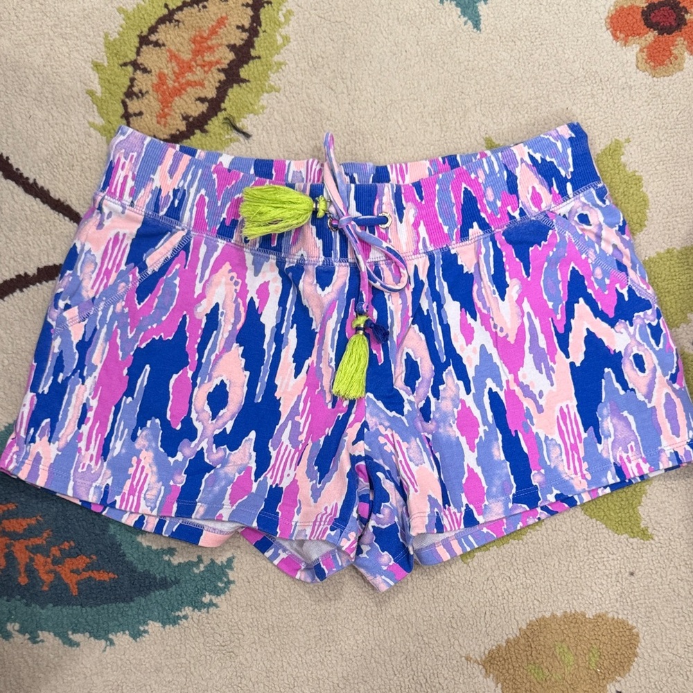 Lilly Pulitzer Pink Blue Purple Tassel Drawstring Athletic Shorts